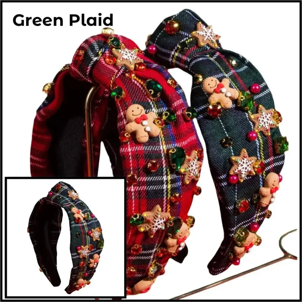 Fesvitive Holiday Gingerbread Green Plaid Headband $25